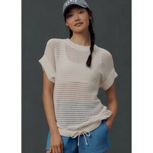 Varley Corvallis Short Sleeve Knit Womens Sweater Shirt  Drawcord Size XS